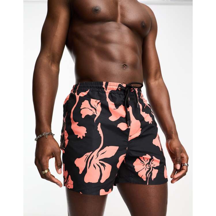 Black floral sales swim trunks