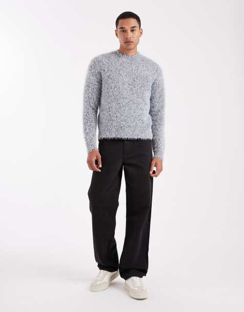 ONLY & SONS fluffy knit crew neck jumper in grey - view 1