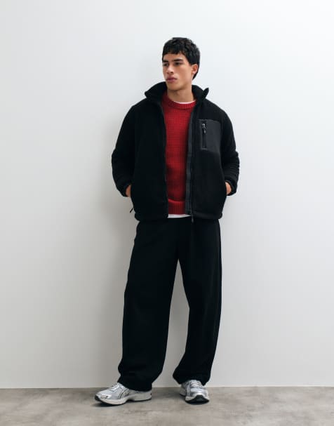 ONLY & SONS forro polar sherpa acolchado con bolsillo en contraste negro - view 1