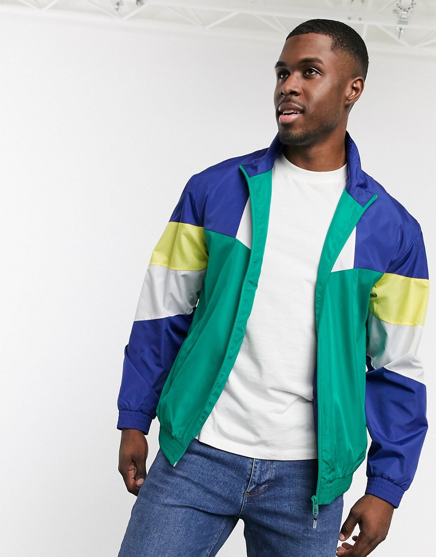 Only & Sons full zip colour block retro jacket in green