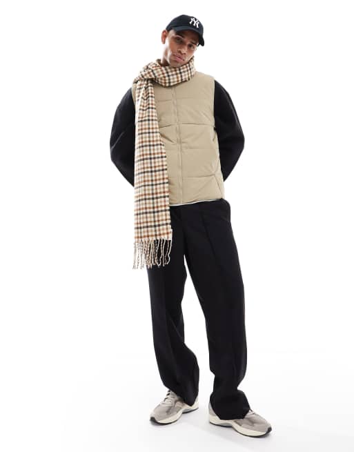 ONLY & SONS funnel neck padded gilet in ecru
