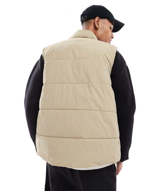 ONLY & SONS funnel neck padded gilet in ecru