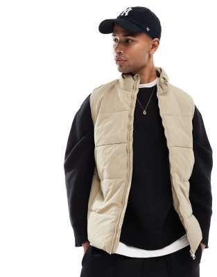 funnel neck padded vest in ecru-Neutral