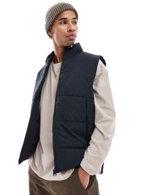 funnel neck padded vest in navy