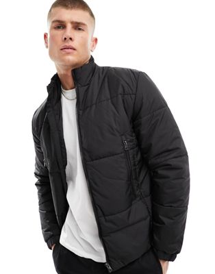 Only & Sons funnel neck puffer jacket in black