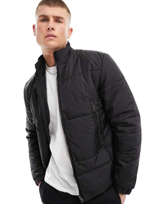 Only & Sons funnel neck puffer jacket in black | ASOS