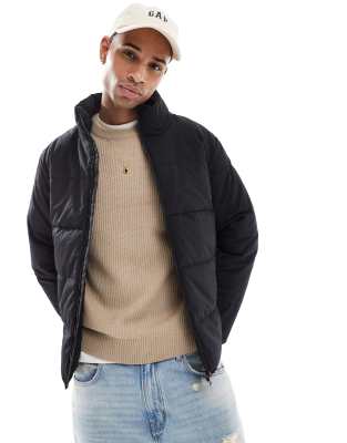 funnel neck puffer jacket in black