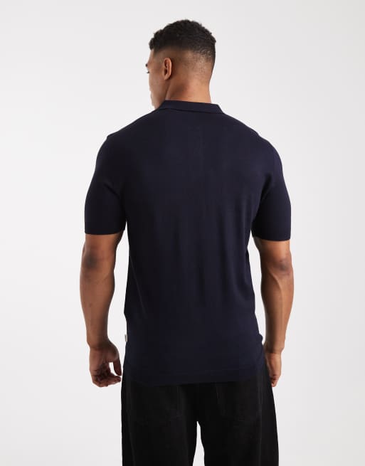 Only & Sons - Gebreid poloshirt in marineblauw, 3 van 5