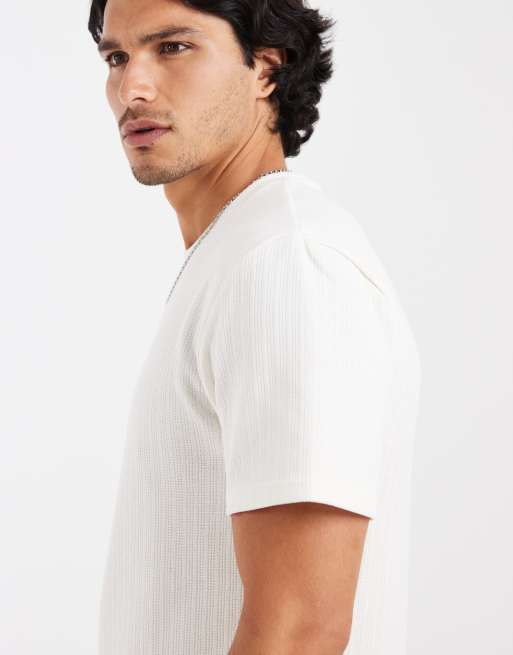 ONLY & SONS - Gebreid T-shirt met textuur in crème, deel van co-ord set, 5 van 5