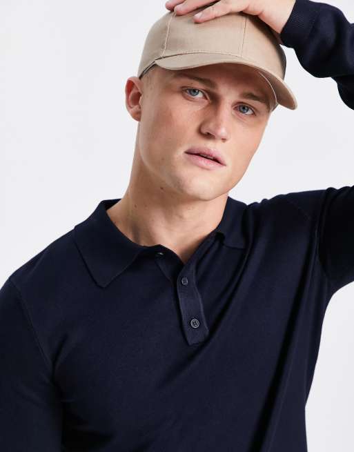 Only & Sons - Gebreide polo met lange mouwen in marineblauw , 2 van 4