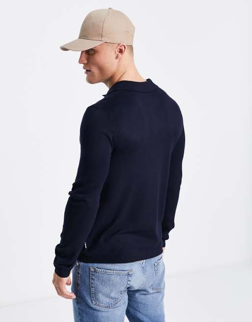 Only & Sons - Gebreide polo met lange mouwen in marineblauw , 3 van 4