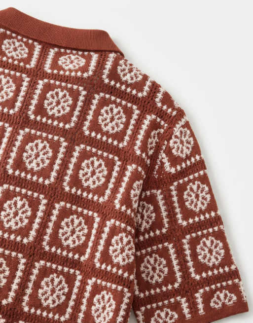 ONLY & SONS – Gehäkeltes Hemd in Rostbraun mit cremeweißem Blumendetail, 9 von 9