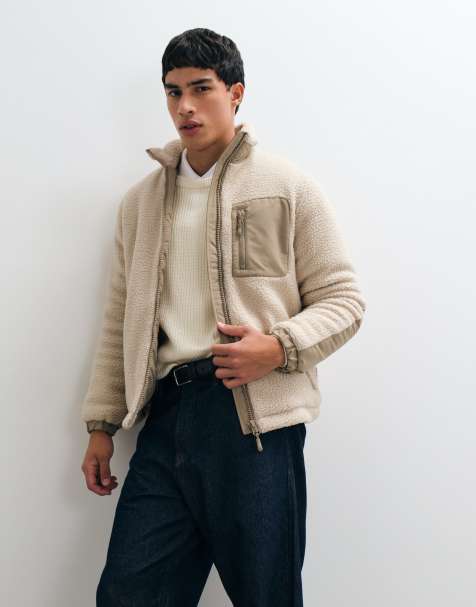 ONLY & SONS gepolstertes Sherpa-Fleece mit Kontrasttasche in Cremeweiß - view 1