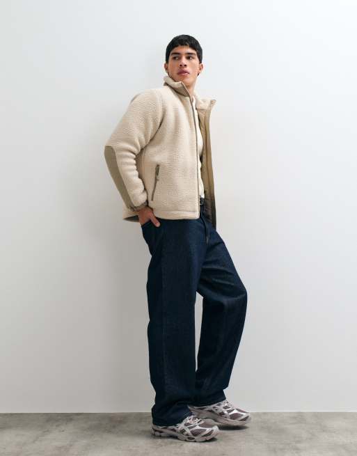 ONLY & SONS gepolstertes Sherpa-Fleece mit Kontrasttasche in Cremeweiß, 2 von 5