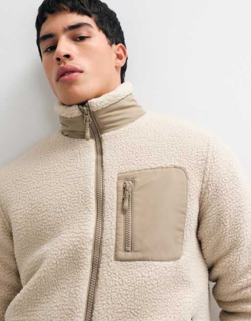 ONLY & SONS gepolstertes Sherpa-Fleece mit Kontrasttasche in Cremeweiß, 5 von 5