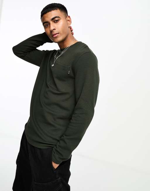 Only & Sons - Geribbeld T-shirt met lange mouwen in kaki