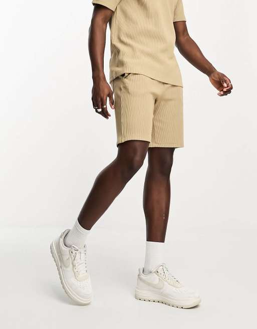Only & Sons - Geribbelde jersey short in beige, deel van co-ord set