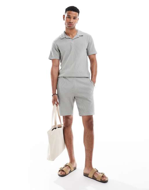 Only & Sons - Geribbelde jersey short in lichtgrijs, deel van co-ord set