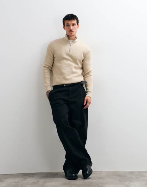 Only & Sons - Geribbelde trui met korte rits in stone, 2 van 5