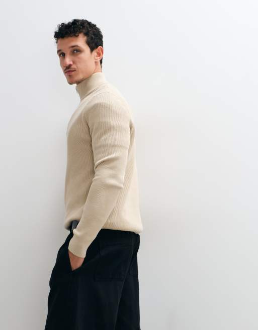 Only & Sons - Geribbelde trui met korte rits in stone, 4 van 5