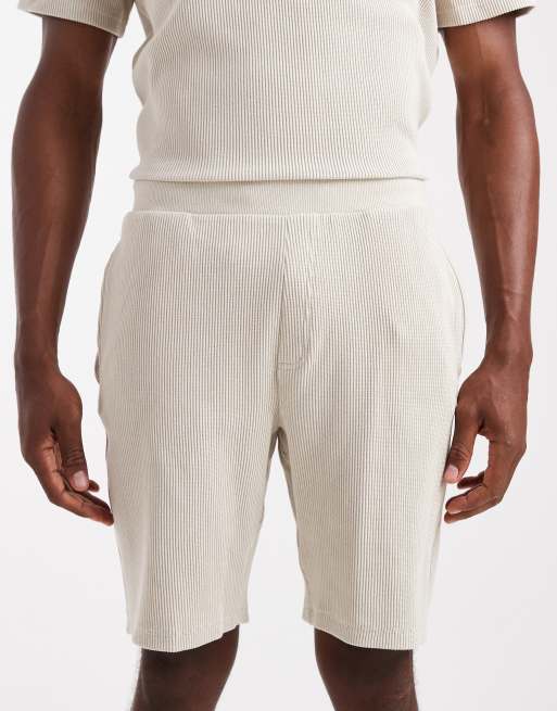 ONLY & SONS – Gerippte Shorts aus Jersey in Steinbeige, Kombiteil, 4 von 5
