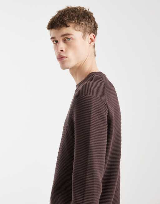ONLY & SONS gerippter Feinstrickpullover in Braun, 4 von 5