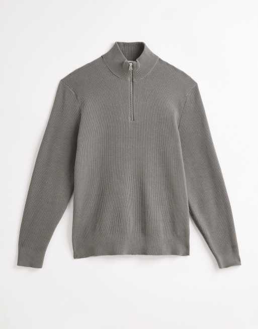 ONLY & SONS – Gerippter Pullover in Graugrün mit kurzem Reißverschluss, 6 von 6