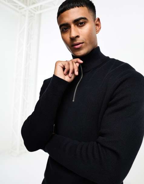 Only & Sons – Gerippter Pullover in Marineblau mit kurzem Reißverschluss - view 1