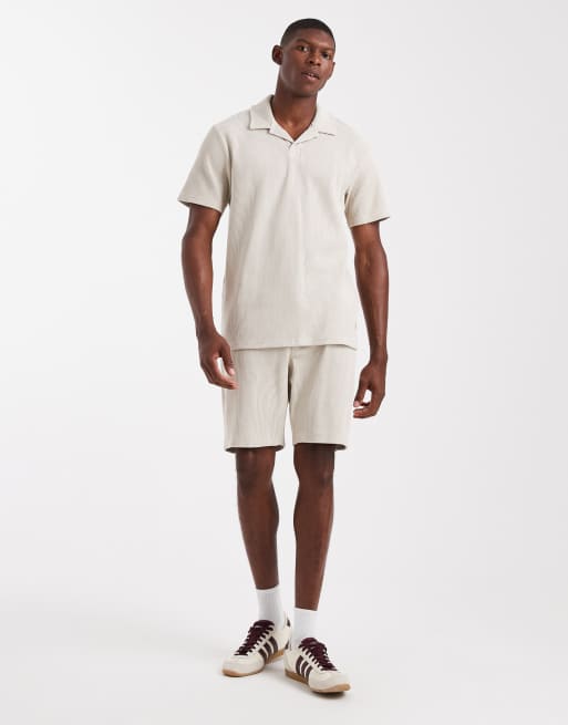 ONLY & SONS – Geripptes Oversize-Polohemd in Steinbeige, Kombiteil, 2 von 5