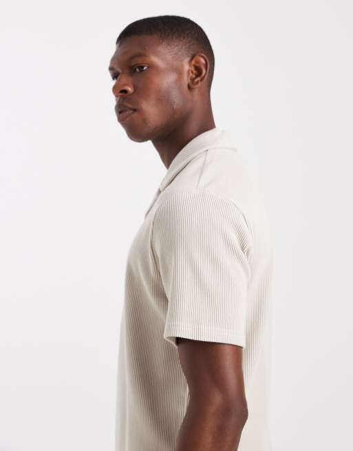 ONLY & SONS – Geripptes Oversize-Polohemd in Steinbeige, Kombiteil, 4 von 5