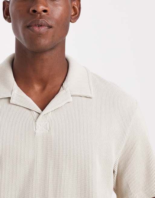 ONLY & SONS – Geripptes Oversize-Polohemd in Steinbeige, Kombiteil, 5 von 5