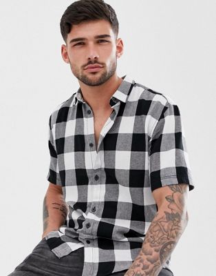 Only & Sons - Geruit overhemd met korte mouwen in zwart en wit