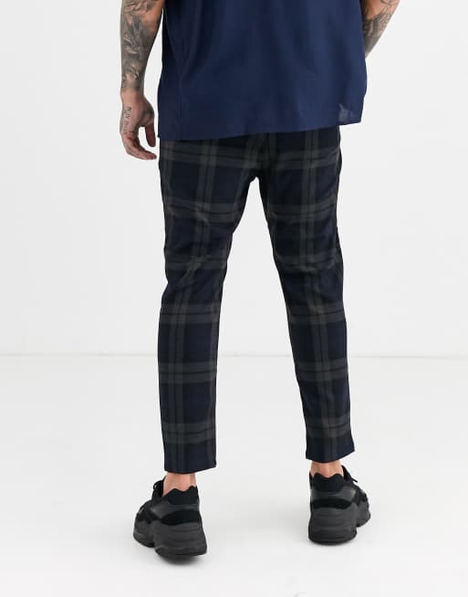 Only & Sons - Geruite broek met elastische taille in marineblauw, 2 van 4