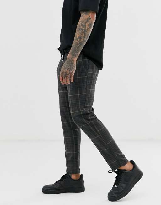 Only & Sons - Geruite broek met trekkoord in de taille in grijs