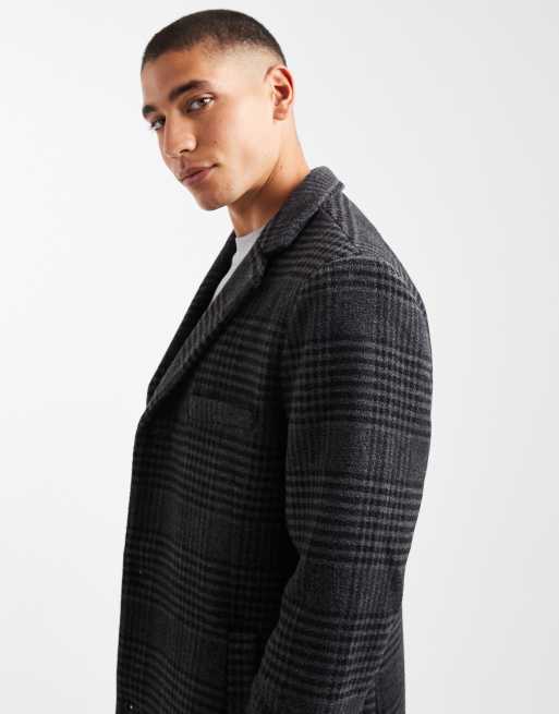 ONLY & SONS - Geruite jas met wol, verlaagde schouders en lange pasvorm in grijs, 4 van 5