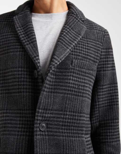 ONLY & SONS - Geruite jas met wol, verlaagde schouders en lange pasvorm in grijs, 5 van 5
