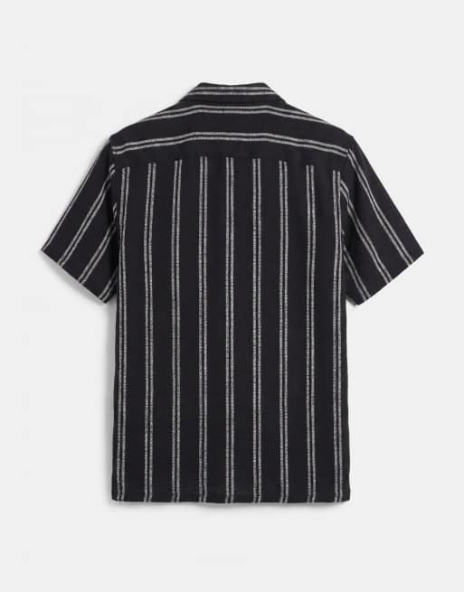 ONLY & SONS - Gestreept overhemd met reverskraag en textuur in marineblauw, 7 van 7