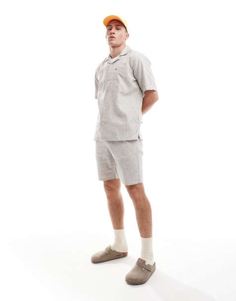 Only & Sons - Gestreept overhemd van linnenmix met reverskraag in beige, deel van co-ord set - view 1