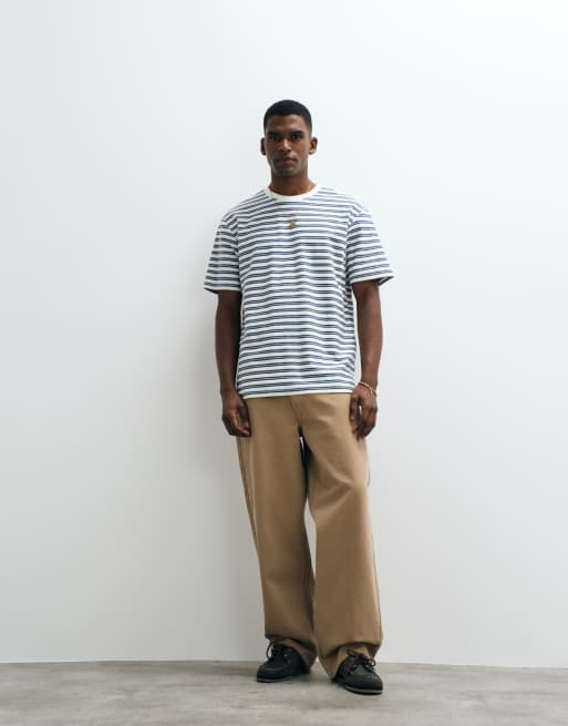 ONLY & SONS - Gestreept T-shirt met ruimvallende pasvorm in crème en blauw, 5 van 5