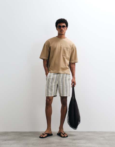 ONLY & SONS – Gestreifte Shorts in Cremeweiß und Salbeigrün mit Kordelzugbund - view 1