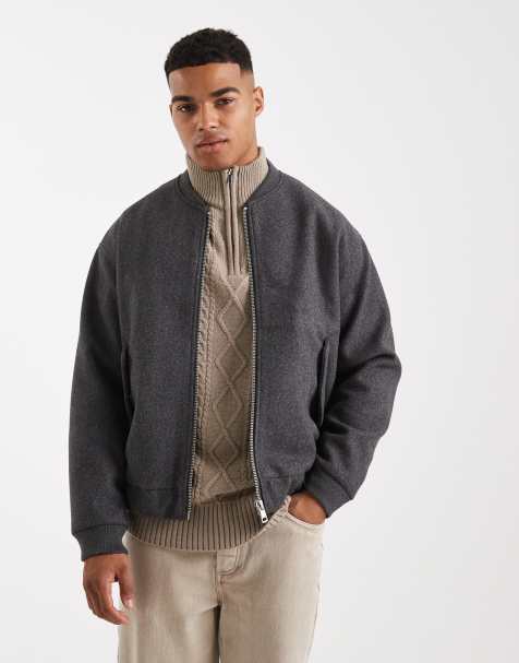 ONLY & SONS - Giacca bomber effetto lana color antracite con zip - view 1