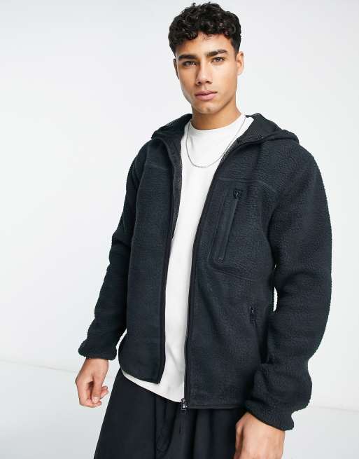 Only & Sons - Giacca con cappuccio in pile borg e zip blu navy