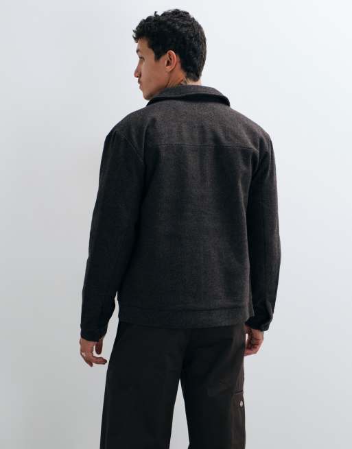 ONLY & SONS giacca di lana marrone con colletto e chiusura con zip, 5 di 5