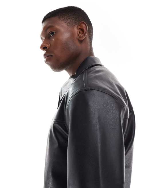 ONLY & SONS - Giacca harrington in pelle sintetica nera, 4 di 5