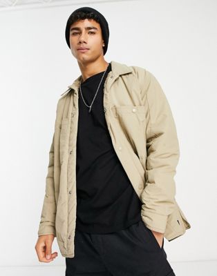 Only & Sons padded worker jacket with borg lining in beige - ASOS Price Checker