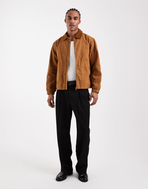 ONLY & SONS - Giacca pesante color cuoio scuro con colletto in tessuto a coste, 2 di 5