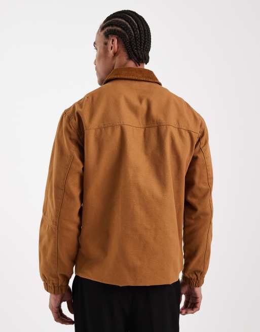 ONLY & SONS - Giacca pesante color cuoio scuro con colletto in tessuto a coste, 3 di 5