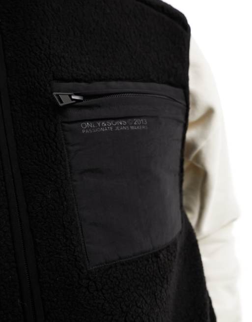 Only & Sons - Gilet in pile borg nero, 2 di 4