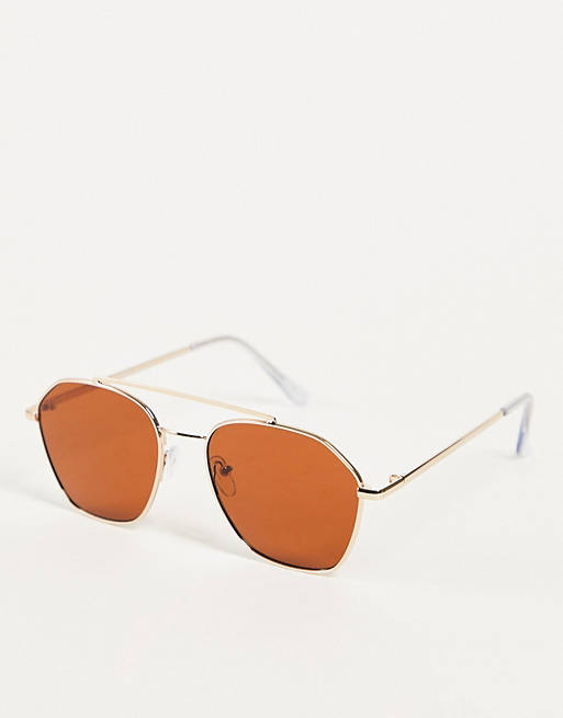 Only & Sons gold frame sunglasses with brow bar