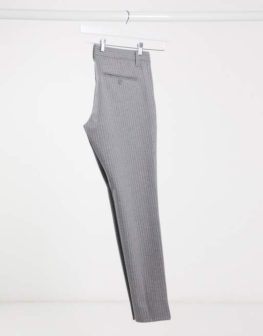 Only & Sons – Grå kritstrecksrandiga finbyxor med stretch, 2 av 4